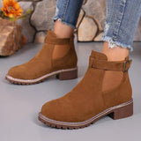 Autumn And Winter New Lady Martin Boots Loose Belt Buckle Round Head And Mid-Sleet Women's Shoes HZ0115