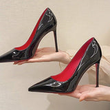 Red-Soled High-Heeled Shoes Female Fine Heel Sexy Black Bed Pointed High Heel Patent Leather Size French Single Shoe Woman HZ0115