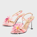 Women's Round Head Three-Dimensional Flower Paint And Fine High-Heeled Sandals Women's Shoes Elegant Pink High-Heeled Shoes HZ0115