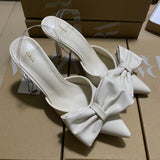 ZA Home 2025 New White Bow French-Style Dew Behind Triptling Pointed High Heels Fashion Bag Head Sandals Women HZ0115