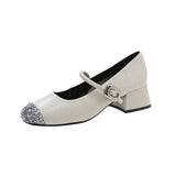 High-End Casual High-Retro French Single-Shoe Small Scented Silver Lily One-Word Temperament Light-Mouthed Mary Jane Shoes HZ0115