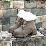 Hairy Mouth Plus Velvet Short Boots Women 2025 Autumn And Winter New Large-Size Round Head Coarse And Fashion Tice Cotton Boots HZ0115