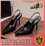2025 Spring And Summer New Black Patent Leather French High Heel Women's Fine Heel Single-Shoe Temperament Niche Pointed Sandals HZ0115