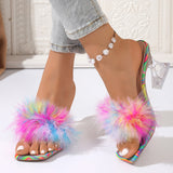 2025 New Crystal And High-Heery Hair Color Comfortable Slippers 42 Large-Size Shaped And Fashion Women's Drag HZ0115