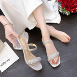 2025 New Summer With High-Heeled Sandals Water Dew Toe Shows Coarse And High Square Head Lady Legs Long HZ0115