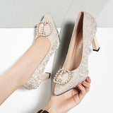 Autumn 2025 New Temperament Fashion Tip High Heels Women's Fashion Folds Side Shallow Mouth Coarse Heel Single Shoes HZ0115