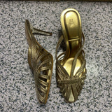 ZA Home 2025 New Women's Shoes Low Heel Temperament High Heels High-Heeled Shoes Back Scratches Single Shoes Gold Sandals HZ0115