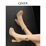 High-Heeling Short-Skin Women Splicing 2025 Autumn And Winter Retro Martin Boots Coarse And Waterproof Table Not Tired Of Elastic Thin Boots HZ0115
