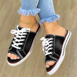 New 2025 Summer Canvas Korean Version Of Women's Cool Drag Flat Sandals Denim Shoes HZ0115