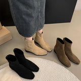 Coarse-Heeled Velvet Korean Small Ankle Boots Women's Shoes 2025 New Autumn And Winter With Velvet Thin Skin Boots HZ0115