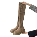 Korean Version Of The Leisure Thick-Bottomed Long-Sleeve Boots Children's Sleeve Cylindrical Head 2025 Autumn And Winter New Thick Knee-Heeling Knight Boots HZ0115