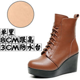 Round Head 12Cm High Slope And Waterproof Table Mid-Sleevel Boots With Side Zipper Women's Boots Pine Cake Plus Velvet Winter Warm Leather Boots HZ0115