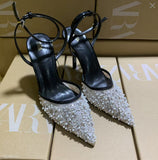 ZA Home 2025 New Famous Lumindia Bright Film Fine Heel High Heel Female Sharp Sexy T-Word Head After The Empty Water Drill Sandals HZ0115