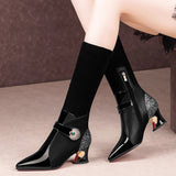 Winter Leather Knitted Elastic Boots In The Boots Women's Coarse And Short Boots Women's Thick And Short Boots With Woolen Mouth Plus Velvet Large Size Women Boots HZ0115