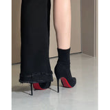 Fine And Elastic Boots Boots Short Boots Black Red Background French Fashion Tip High With The New Thin Boots HZ0115