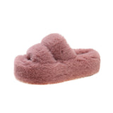Large-Size Tide Slew Soft 7Cm External Wear Hairy Slippers Women Flat-Bottom One-Word Drag Autumn New Thick HZ0115