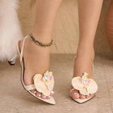 Women's Three-Dimensional Flower Decoration After The Plating Heel Tip-Shoe Fine High-Heeled Sandals Women's Shoes HZ0115