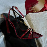 High-Heeled Sandals Women 2025 New Summer Toe Water Drill With Buckle High Heels Fine Heel Patent Leather Sexy Women's Shoes HZ0115