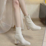 Korean Version Of The College Wind High And Short Boots 2025 Autumn And Winter New White Thin Boots French Head Thick And Martin Boots HZ0115