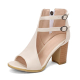 Solid Color Buckle Women's Cool Boots 2025 New Round Head Fashion Large-Size Fish Mouth Coarse Heel High-Heeled Women's Shoes HZ0115