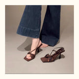 New French Fashion Fine Heel High Heel High Heel Slender Square Bow High Heel Sandals In The Summer Of 2025 HZ0115