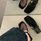 French-Woven Mesh Hollowed-Out Half-Slippers Women's Shoes Wear Summer New Slopes And High And Roman Cool Drag HZ0115
