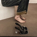 Coarse Heel High-Heeled Women's Beautiful Sandals French Style Sister 2025 Summer New Black Slippers Transparent Cool Drag Not Tired Feet HZ0115