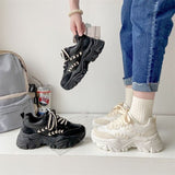 Thick-Bottomed Sneakers Women's 2025 Spring And Autumn New Round Head Tie With Wheat Ears Casual Running Shoes Fashion Dad Shoes HZ0115