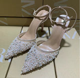 ZA Home 2025 New Women's Shoes White Leud Low Heel Temperament High Heels High Heels After The Shallow Mouth Of Studs Single Shoes HZ0115