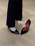 2025 Upgraded Version Of Red Rib High Heels Slightly Shallow Side Of The Empty Tip Fine And Red Bottom 10Cm Patent Leather Hollow Single Shoes HZ0115