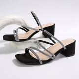 Fashion Sandals Female Fairy Wind 2025 New Thick Heel Water Drill With High Heel Shoes Large Size Two Wearing Slippers HZ0115