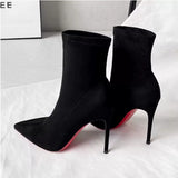 Thin And Thin Boots And Velvet Short Boots Female Pointed Socks Boots New Korean Version Of High And Leisure Autumn Winter Wind Apricot Color HZ0115