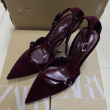 ZA2025 Spring New Women's Shoes Red Velvet Head Light-High Muller Shoes Buckle Fine Women's Shoes HZ0115