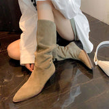 Net Red Pile Folded Long Boots Long Boots Female Western Cowboy Boots Coarse And Retro High-Heeled Knight Boots Around Long Boots HZ0115