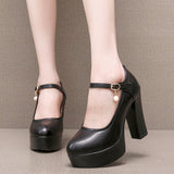 Anti-Slip 6Cm Silver Heeled Show Shoes Thick-Singing Leather Shoes Thick-Soled Model Single-Shoe Large-Size Working Shoes HZ0115