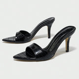 Women's Sharp-Headed Sexy Stone Lines With Fine High-Heeled Sandals Women's Shoes Fashion Black High Heels HZ0115
