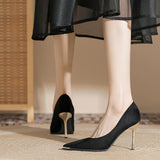 French Single-Shoe Black Velvet Face High-Heeled Women's Fine Heel 2025 Spring 2025 New Temperament Career HZ0115