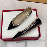 French Temperament Sharp Single Shoes Women's Shallow Summer New Rivet Patent Leather Evening Wind Warm Soft Bottom Flat Bottom Shoes HZ0115