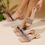 Temperament Water Drill Sexy Large-Size Cool Slippers Summer New Square Transparent Belt With A Word Slippers HZ0115