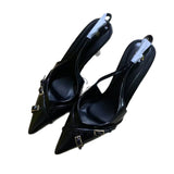 Small French Black High-Heeled Sandals Women's Shoes 2025 New Summer Temperament Famous Pointy-Headed Single Shoes HZ0115
