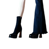 High-Heeling Short-Skin Women Splicing 2025 Autumn And Winter Retro Martin Boots Coarse And Waterproof Table Not Tired Of Elastic Thin Boots HZ0115