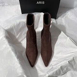 Brown Short Boots Women High And 2025 Autumn And Winter 2025 New Set Of French Fine And Elastic Boots Velvet Head Thin Skin Boots HZ0115