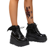 2025 New Dark Gothic Wing Slope And Short Boots Female Large Size Martin Boots Thick Bottom Boots Demonia Boots HZ0115
