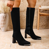 Metal Square Head High And Female 2025 Autumn And Winter New High Cylinder Elastic Skinny Boots Thick And Small Knight Boots HZ0115