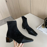Rich One-Footed 2025 New Velvet Splicing Elastic Skinny Short Boots With Square Head And Then Zipper Short Boots HZ0115