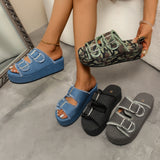2025 Summer New Large-Size Lady Thick-Sed Denim Sandals Light And Comfortable Round Head HZ0115