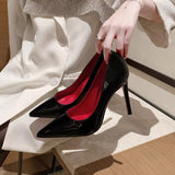 Black High-Heeled Women's Career 2025 New Patent Leather Red-Soled Men's Fine Heel High Sense 10 Cm Single Shoes Women HZ0115