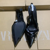 Small French Black High-Heeled Sandals Women's Shoes 2025 New Summer Temperament Famous Pointy-Headed Single Shoes HZ0115