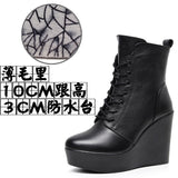 Round Head 12Cm High Slope And Waterproof Table Mid-Sleevel Boots With Side Zipper Women's Boots Pine Cake Plus Velvet Winter Warm Leather Boots HZ0115