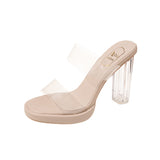 High-Hee Slippers Women 2025 Summer New One-Word Wearing Fashion Coarse And Transparent Slippers Ladies HZ0115
